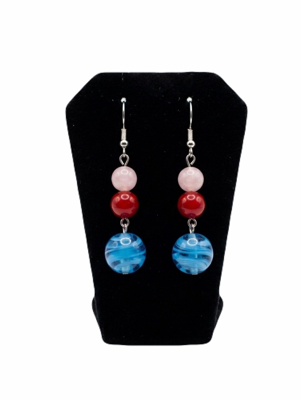New Handmade Red Pink & Blue Ball Geometric Tear Dangle Earrings